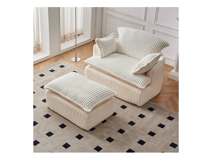ANYSUN Sofa Cloud-Sofa-Sessel mit Hocker, umwandelbarer Sessel, Wohnzimmersofa aus kuschelweichem Kord-Stoff, für kleine Räume Wohnzimmer & Studentenwohnung