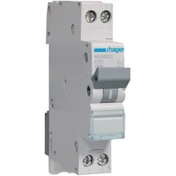 Hager Leitungsschutzschalter, Kennlinie C, 1+N, 20A, 1TE - MLN520