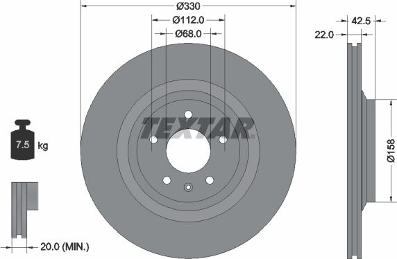 Textar Bremsscheibe Pro 92160403 330mm 22mm Für Vw