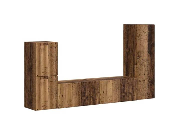 GKHPYURE TV-Möbel-Set, 4-teilig, Holz, altes Holz, mehrschichtig Wanddesign, 4 Türen, 2 Regale, Montage inklusive, für Wohnzimmer