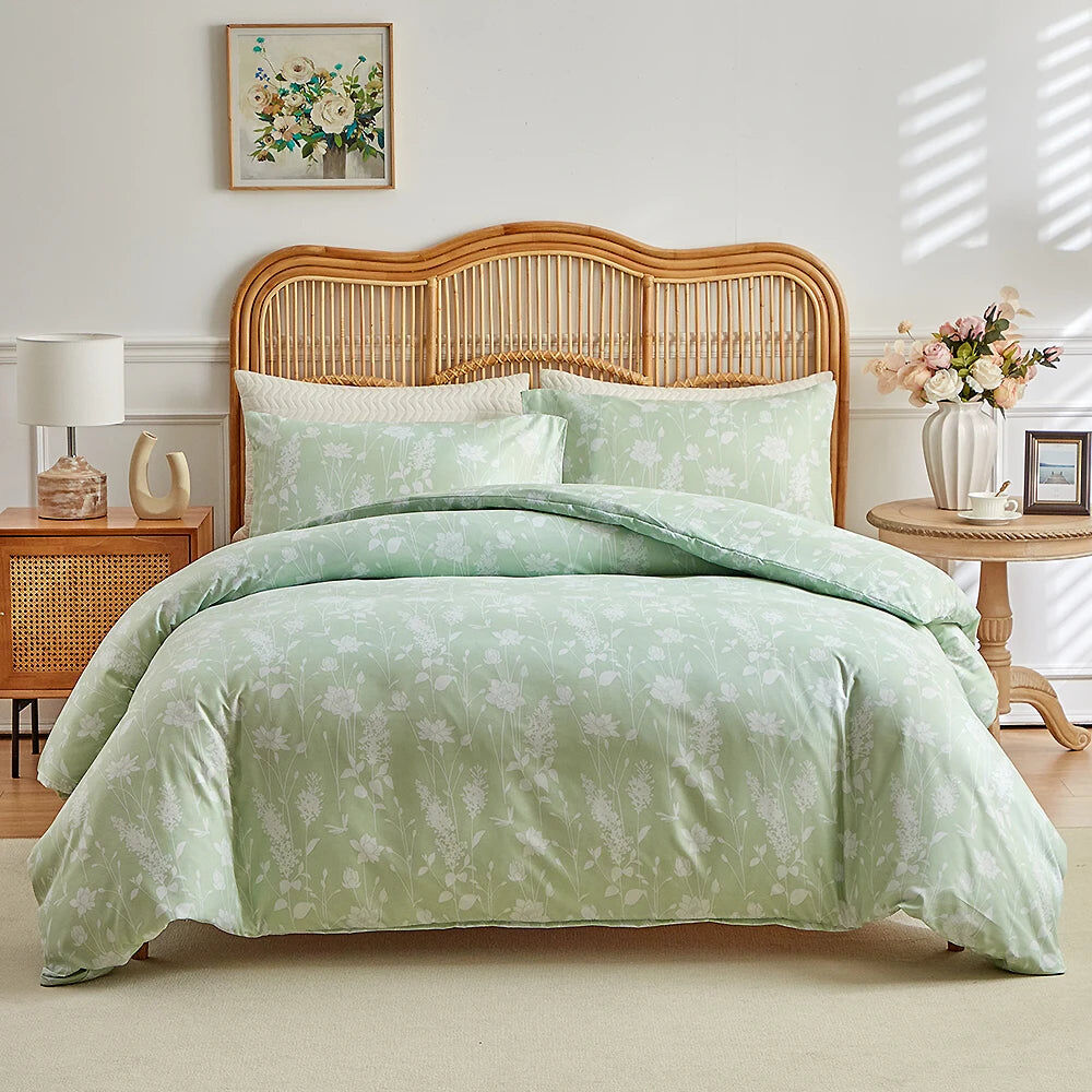 La parure de lit Parure de Lit Fleurie Verte - 50x75 cm 220x240 cm