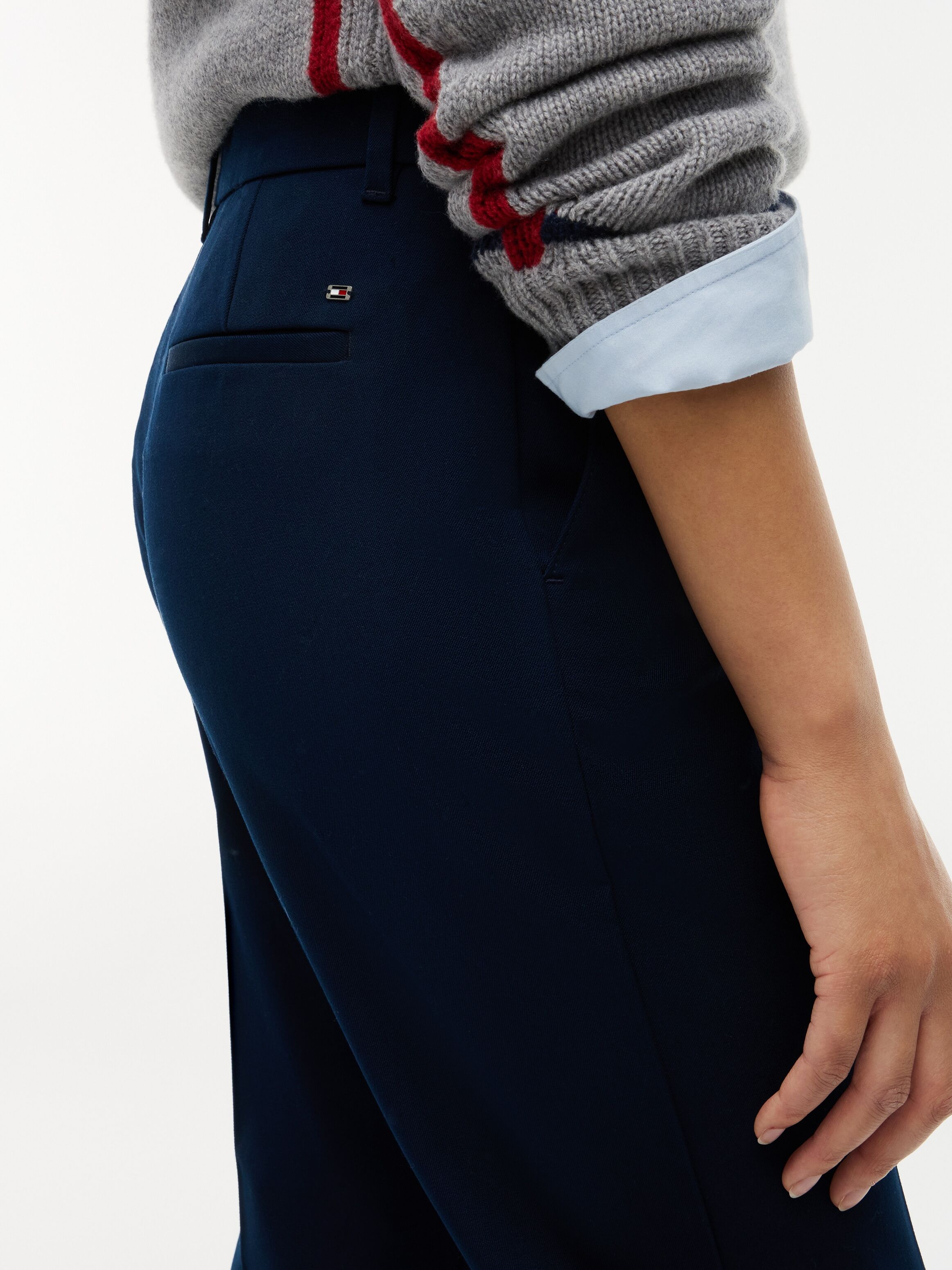 Anzughose TOMMY HILFIGER "GABARDINE SLIM STRAIGHT", Damen, Gr. 40, N-Gr, blau (dunkelblau), Web, Obermaterial: 95% Baumwolle, 5% Elasthan, unifarben, slim fit lang, Hosen Anzughose, Baumwollmischung, slim fit dunkelblau 40, N-Gr