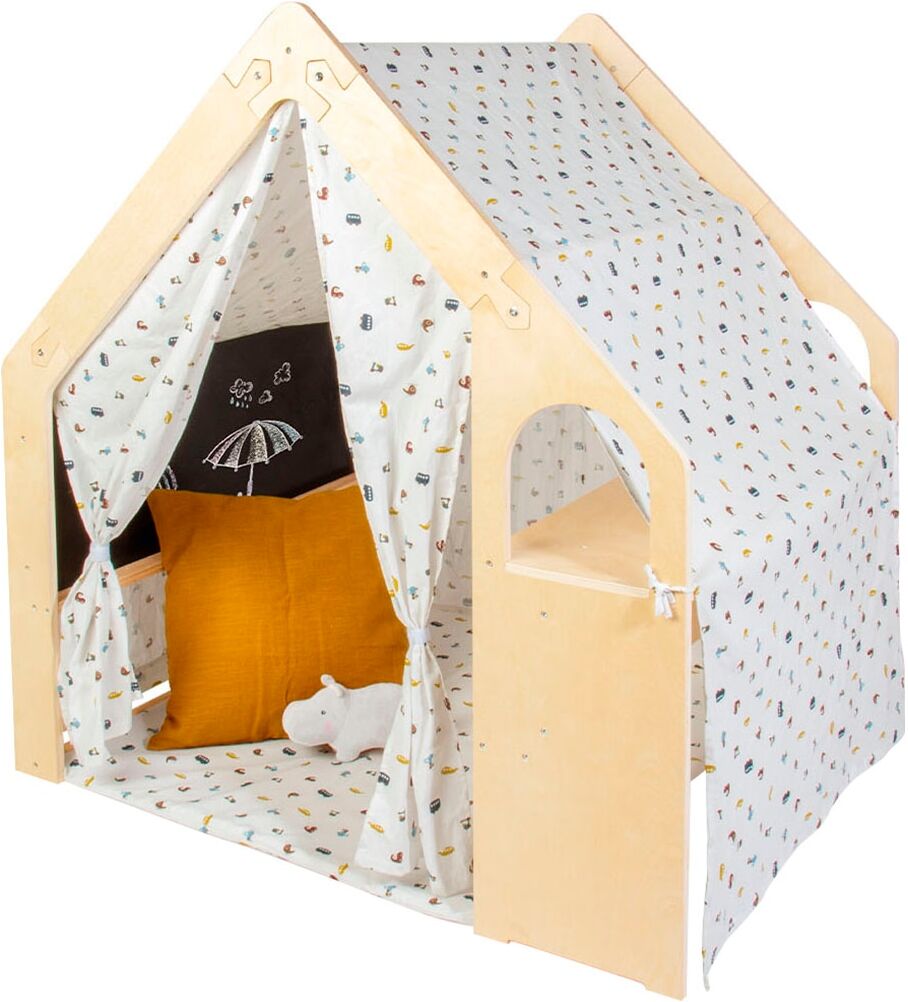 Spielhaus PINOLINO "Thilda, inkl. Stoffdach Dessin "Kleine Flitzer", 3-tlg.", bunt (natur, bunt), Spielhäuser, KinderB:119cm H:122cm T:94cm, Holz, Spielhaus, B:119cm H:122cm T:94cm