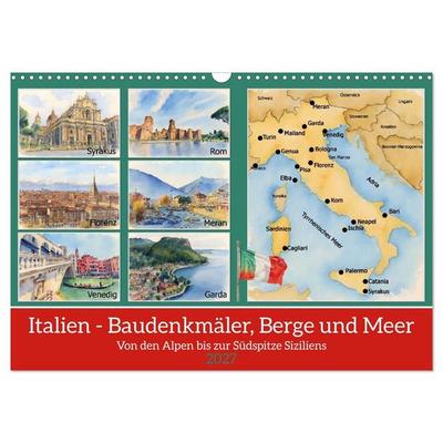 Italien - Baudenkmäler, Berge und Meer (Wandkalender 2027 DIN A3 quer), CALVENDO Monatskalender