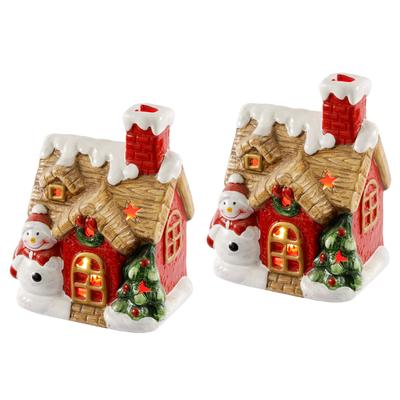 LED-Dekofigur I.GE.A. "LED-Haus", rot (rot, weiß), B:10cm H:13cm, Terrakotta, Dekofiguren, Dekoobjekt LED batteriebetrieben Weiß Gold Weihnachtsdeko