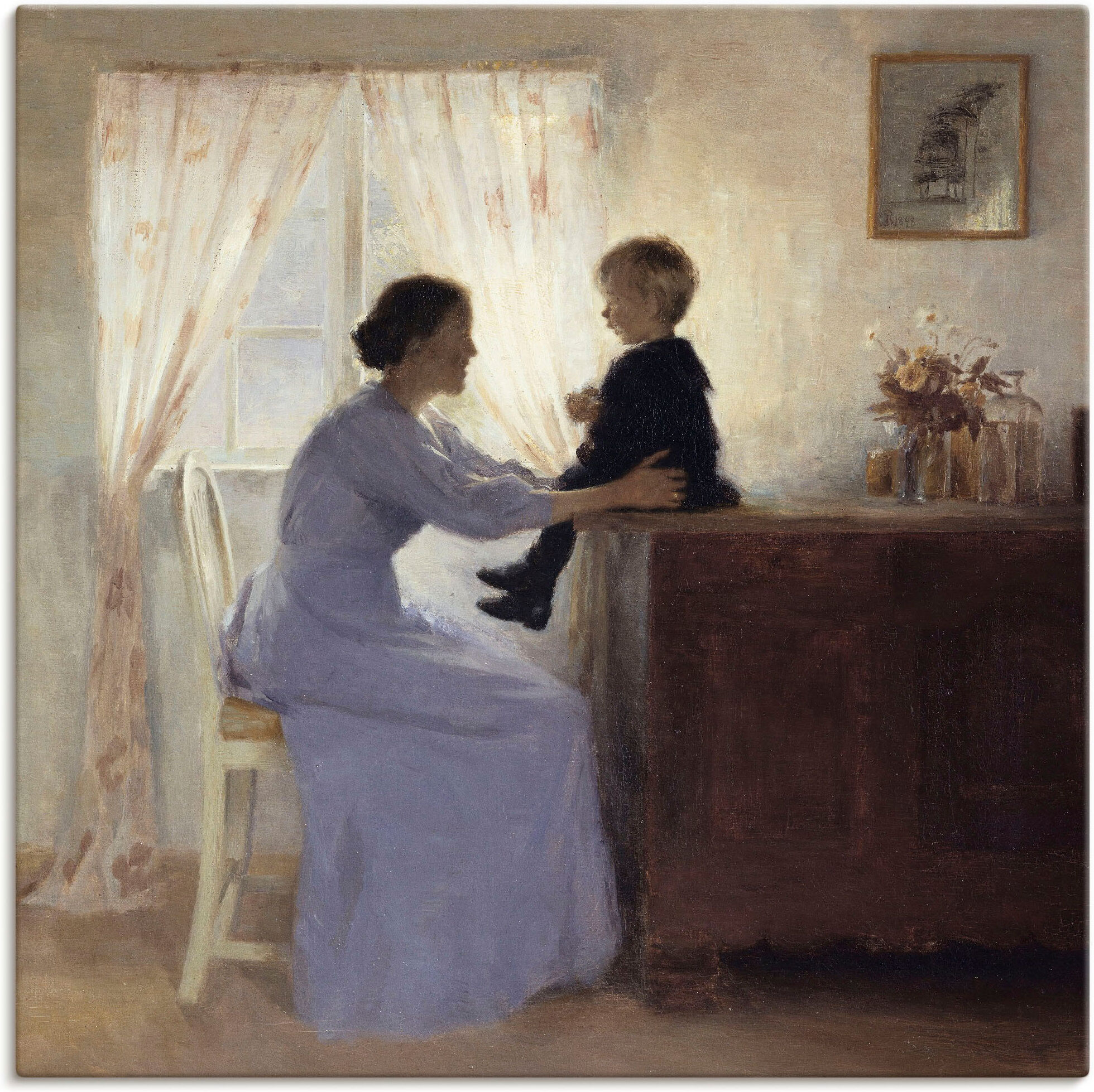 Leinwandbild ARTLAND "Mutter und Kind. 1898", beige (farbe bild(er): naturfarben), B:50cm H:50cm, Bilder, Leinwandbild, auf Holzrahmen gespannt farbe bild(er): naturfarben B/H/T: 50cm x 50cm, Leinwandbild Frau quadratisch, 1 Stk.