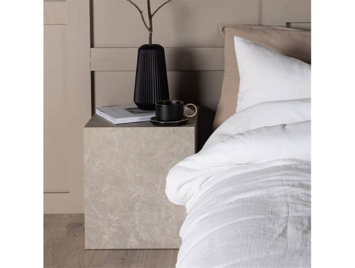 BOURGH Nachttisch VERONA Bettkommode mit Ablage - Beistelltisch 40x45 beige Marmor Optik