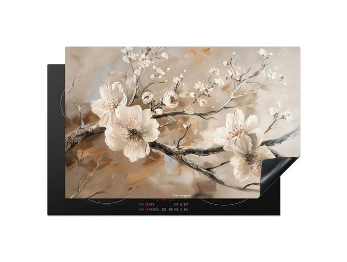 HERDABDECKPLATTE Blumen - Abstrakt - Gemalt - Beige Abdeckung Ceranfeld 81.2x52 cm