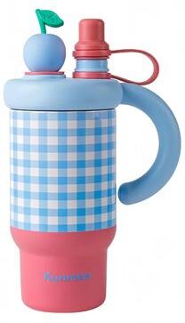Inspired Finds New Intelligent Checkered Stainless Steel Coffee Cup Portable Insulated Straw Cup With High Appearance Design blueberry