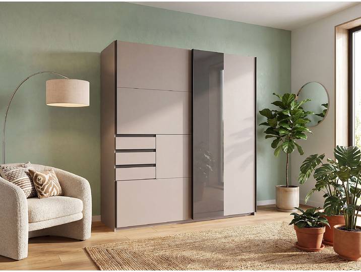 Schwebetürenschrank Cochem 180 x 198 x 65cm Grau/Beige/Saharagrau