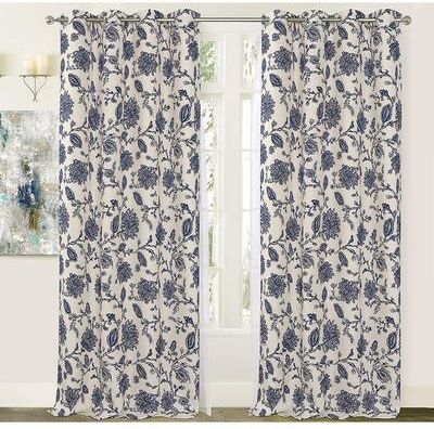 DriftAway Oleson Jacobean Floral Linen Blend Blackout Curtain Panel