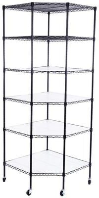 karlinc 6-Tier Wire Shelving Rack Corner Unit Storage Adjustable Shelf Black