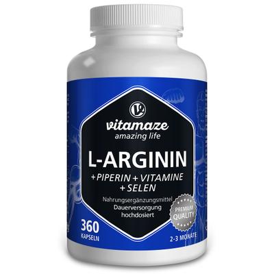 L-Arginin 750 mg hochd.+Piperin+Vitamine Kapseln 360 St