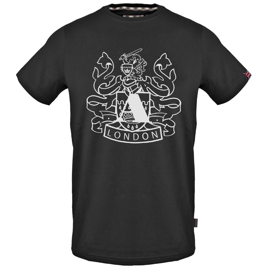 Aquascutum grosses Schild Aldis Logo schwarzes T-Shirt