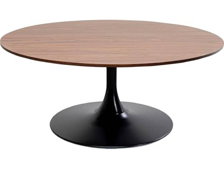 Kare Design Couchtisch Schickeria Walnuss, Schwarz/Braun, 110cm Durchmesser, Beistelltisch, Wohnzimmertisch, Holz-Optik, Stahlgestell, Rund, Retro