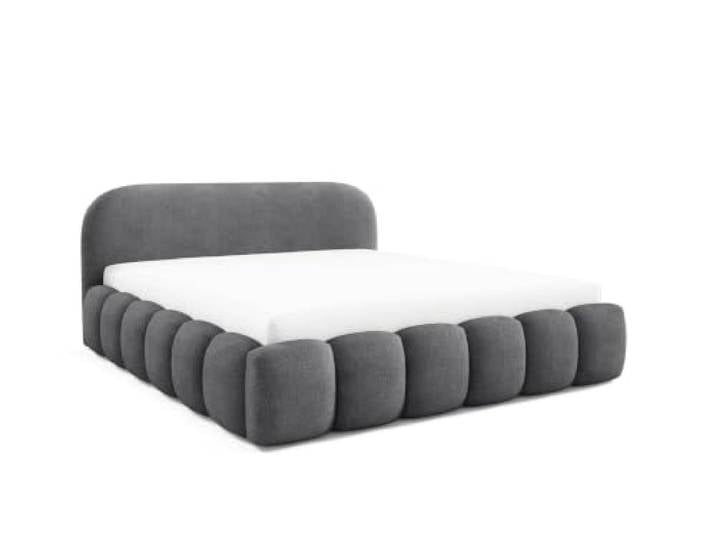 Polsterbett 140x200 mit Bettkasten, Marco Doppelbett Dunkelgrau Bett 140x200, Doppelbett mit Metall-Lattenrost, elegantes Bouclé-Design für gemütliches Schlafzimmer