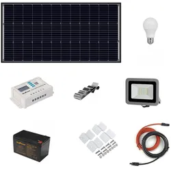 Alcapower -  Photovoltaik-Insel-Kit 110 W - Kit mit Solarpanel, Laderegler, Projektor und Installationszubehör