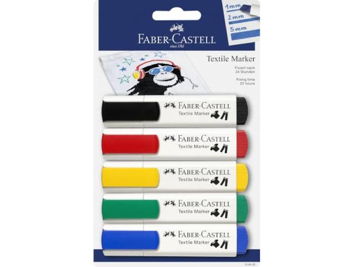 FABER-CASTELL - Textielstiften standaardkleuren, set van 5