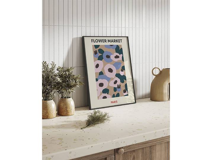 Bild Paris Flower Market Rahmen: Buche Massiv, lackiert Abdeckung: Acrylglas Multicolor 42 x 52cm