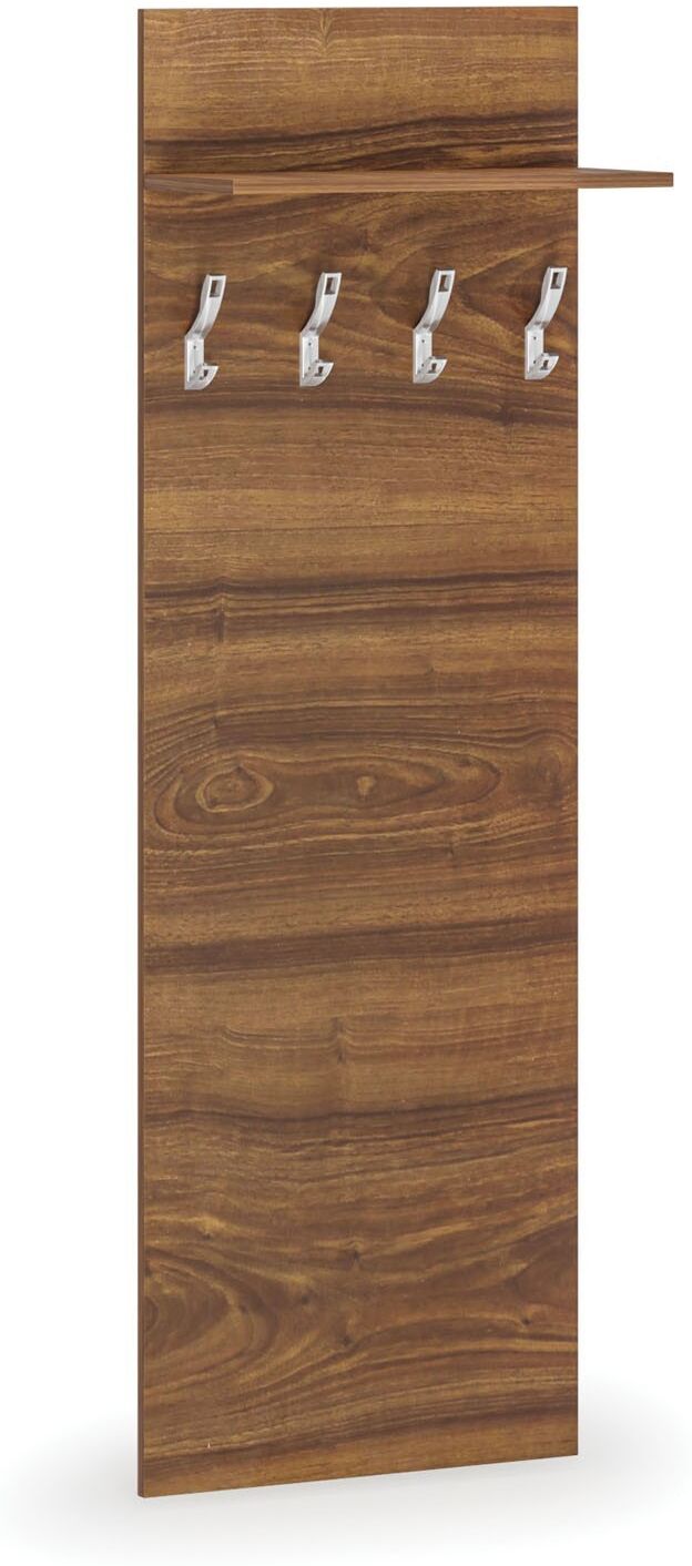 B2B Partner Garderobenwand HORIZONT, 4 Kleiderhaken, Ablage, Holzstruktur horizontal, Nussbaum