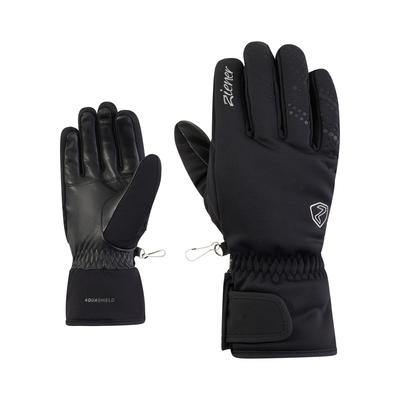 Skihandschuhe ZIENER "KEHNIA-Z AQUASHIELD PrimaLoft DAMEN", Damen, Gr. 6, schwarz, Materialmix, Handschuhe, wasser- und winddicht, atmungsaktiv, extra warm, Lederinnenhand, weich