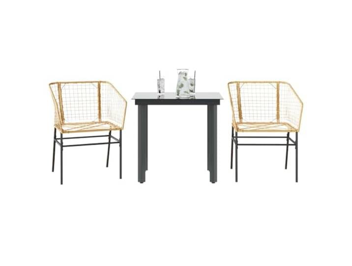 HEFZGDB 3-teiliges Garten-Esszimmer-Set aus Braunem Polyrattan mit Glasplatte, Wetterfeste PE-Rattan Möbelgruppe für Terrasse, Robustes Stahlgestell, Bequeme Sitzgruppe