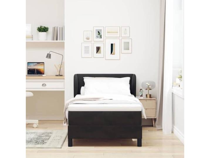 KTHLBRH Boxspringbett mit Kopfteil schwarz 90 x 190 cm Samt Inklusive Matratze, verstellbares Kopfteil, minimalistisches Design, weicher Komfort