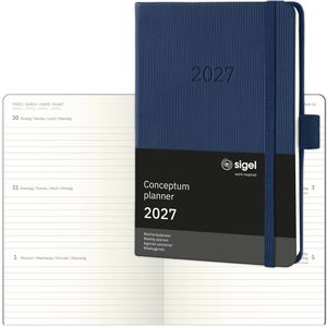 Sigel Taschenkalender C2763, Conceptum dunkelblau, Jahr 2027, 1 Woche auf 2 Seiten, Hardcover, A6