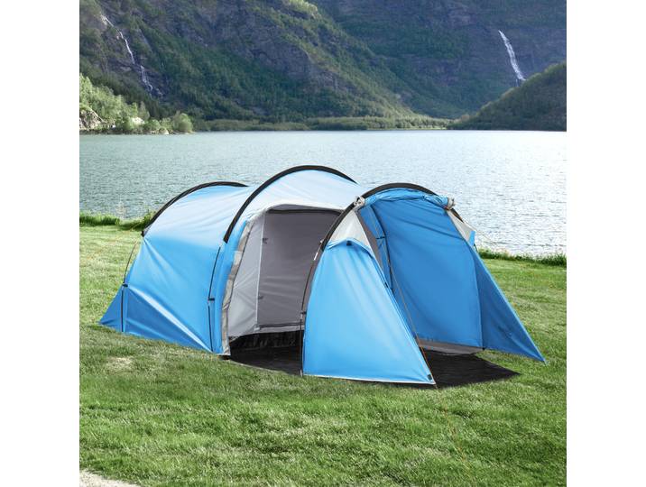 Outsunny Tente de Camping, Tente Instantanée pour 2-3 Personnes, Vestibule & Zone de Sommeil, Imperméable, 426 x 206 x 154 cm, Bleu clair