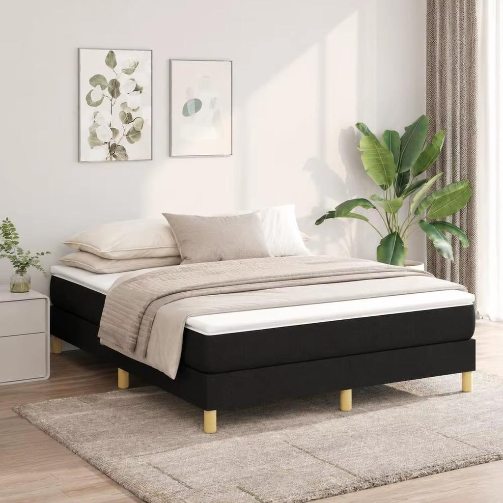 Bettrahmen - Boxspring-Bettrahmen - Holz - Strapazierfähiger Stoff - Zur Montage - Ohne Stauraum - Schwarz