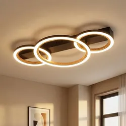 Deckenlampe Ring Wohnzimmerleuchte LED Deckenleuchte Holzoptik Schlafzimmerlampe, 40W 1370lm warmweiß, LxH 58 x 7 cm
