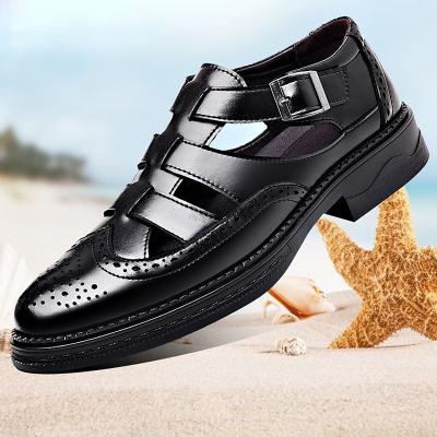 LightInthebox Men's Brown Leather Fisherman Sandals with Brogue Detailing, Breathable Cutout Summer Dress Shoes for Middle-Aged Professionals or Casual Beach Wear