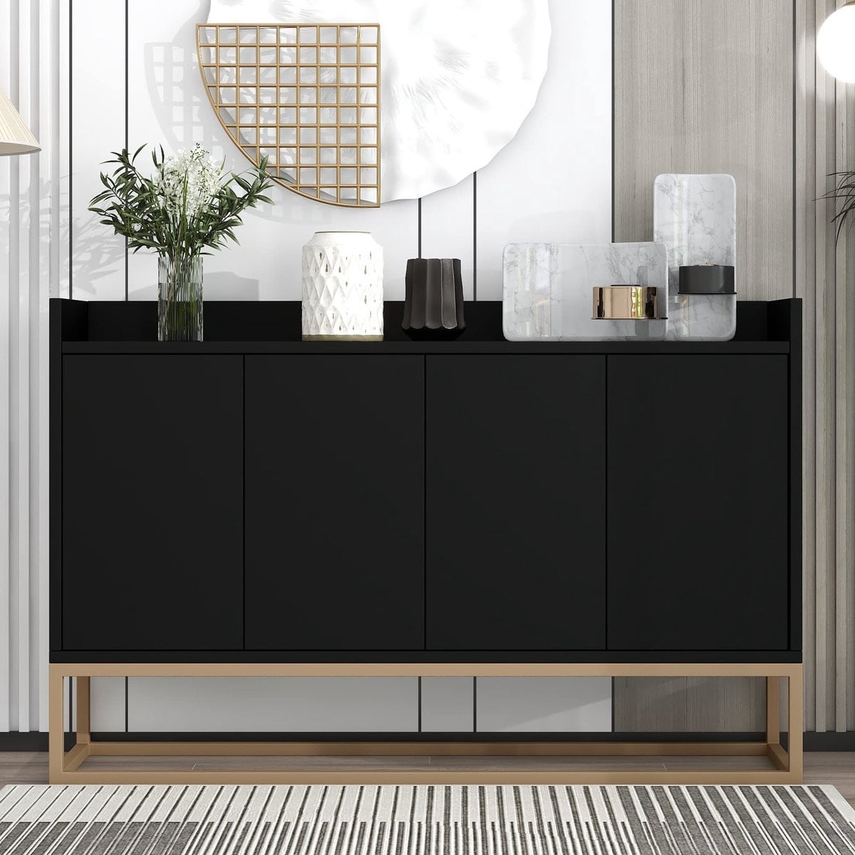 Moderne 4-Deurs Dressoir - Minimalistisch Buffetkast - Zwart