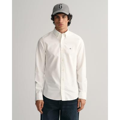 Langarmhemd GANT "Slim Fit Oxford Hemd strukturiert langlebig dicker", Herren, Gr. XXL, N-Gr, weiß, Popeline, Obermaterial: 100% Baumwolle, unifarben, slim fit hüftbedeckend, Hemden, Oxford Hemd Slim Fit