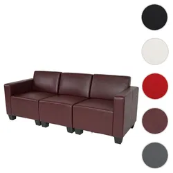 Modular 3-Sitzer Sofa Couch Lyon, Kunstleder ~ rot-braun
