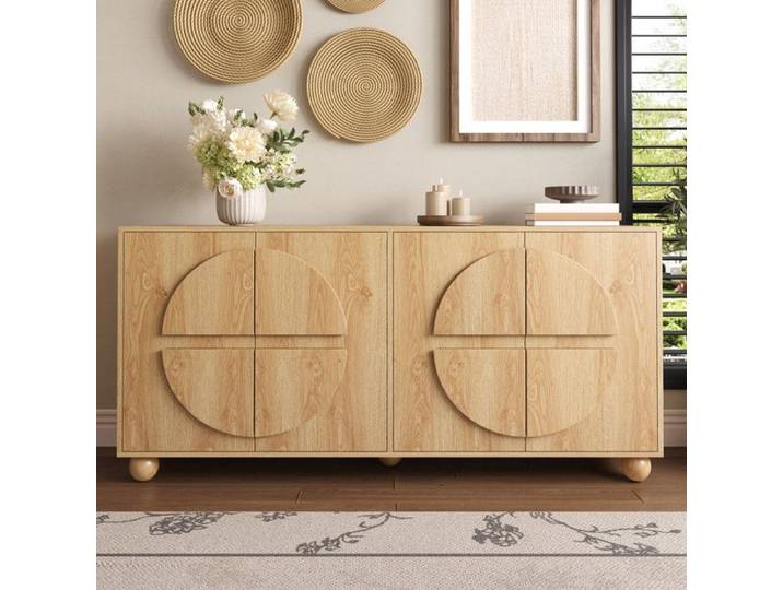 Buffet 4 portes Buffet bas 160x38x76 cm Meuble de rangement Étagères réglables Meuble d'entrée effet bois Rangement salon