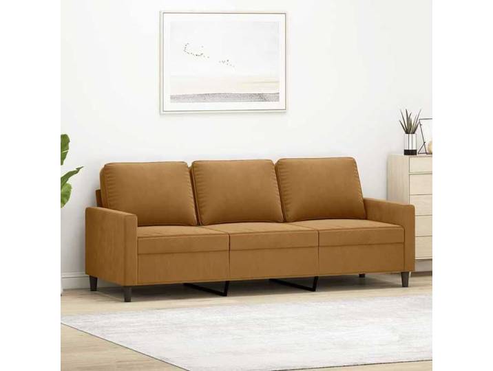 Canapé 3 places en velours - - 180 cm - Brun - Velours doux - Cadre en métal - Confortable - Design moderne