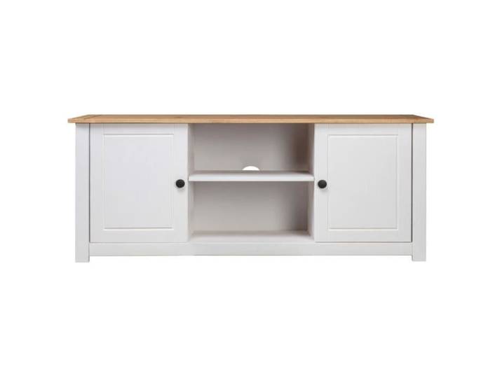 TAO Meuble TV Blanc design rustique et rétro 120 cm Pin massif Assortiment Panama #1