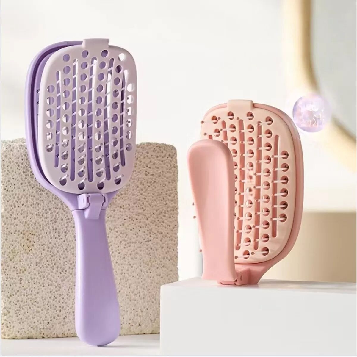 INF Faltbarer, tragbarer Massage-Styling-Haarkamm für hohes, fluffiges Haar Rosa