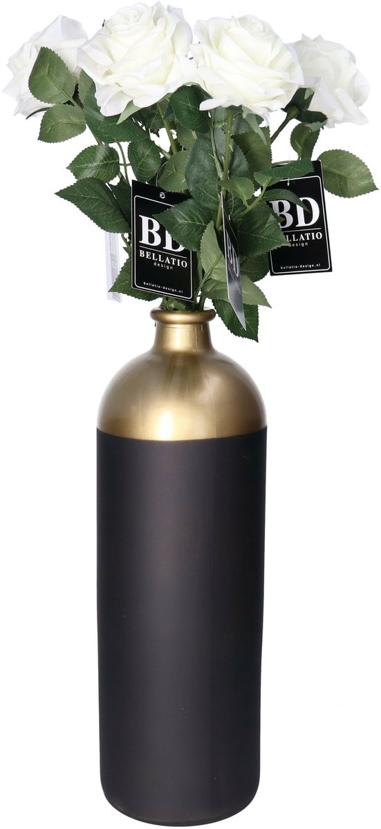 Bellatio Design Kunstbloem Roos Dijon - 5 stuks - Wit - Zijden rozenboeket - Hoogte: 64 cm