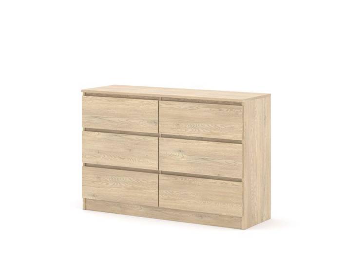MAJA 120 cm commode en chêne crémone - style moderne avec 6 tiroirs idéale pour la chambre à coucher le salon ou le bureau