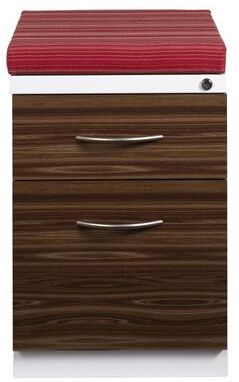 Hirsh Industries Hirsh 20-inch Deep Mobile Pedestal File 2-Drawer Box/File with Laminate Drawer Fronts and Seat Cushion, White/Heat Wave/Walnut