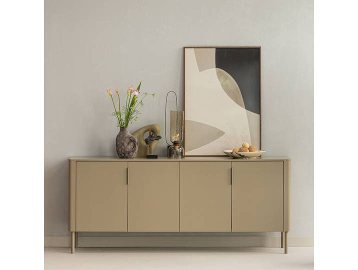 Sideboard WOOOD Gunnar mit FSC-Mix Massivkiefer subtile Griffmulden 201 x 44 x 85 cm , schlamm, B:200cm H:85cm T:44cm, FSC-zertifiziertes Massivholz, Sideboards, Sideboard, Tragkraft 20 kg pro Einlegeboden, wasserbasierter Schutzlack
