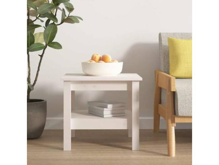 HEFZGDB Massivholz Couchtisch Kiefer Weiß 45x45x40 cm mit Ablagefläche und Stabiler Tischplatte, rustikaler Beistelltisch aus massivem Kiefernholz für Wohnzimmer