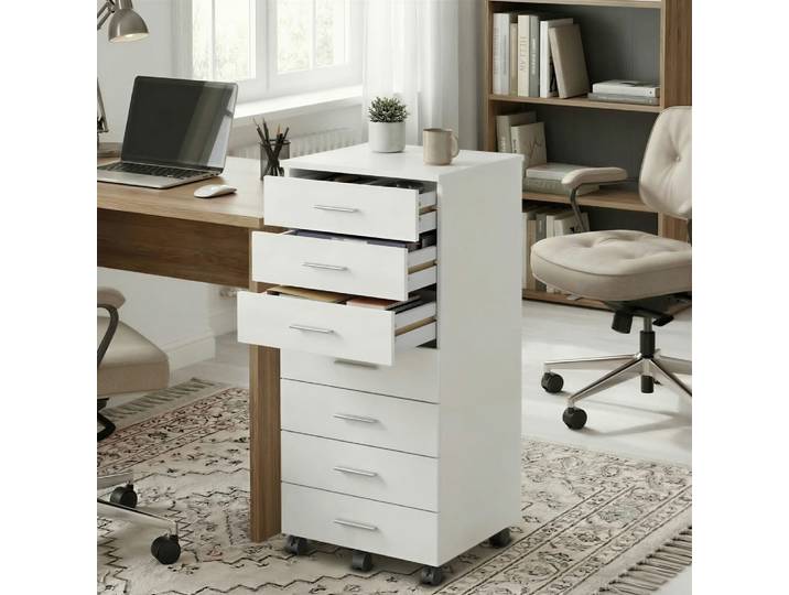 Caisson de bureau à roulettes support pour imprimante blanc