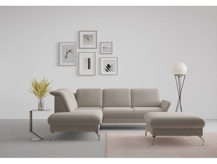 Ecksofa, Chenille, Braun (Latte) 250×207 cm, Ottomane Links, Mit Motorischer Vorziehsitzfunktion, Sit&More