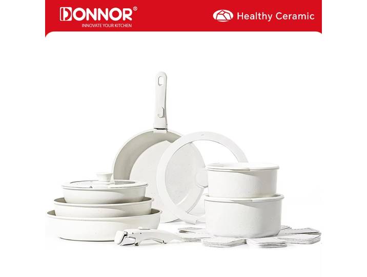 DONNOR 17 pièces ensemble de casseroles et poêles ensemble d'ustensiles de cuisine antiadhésives avec poignée amovible ensembles d'ustensiles de cuisine à Induction ustensiles de cuisine RV sains