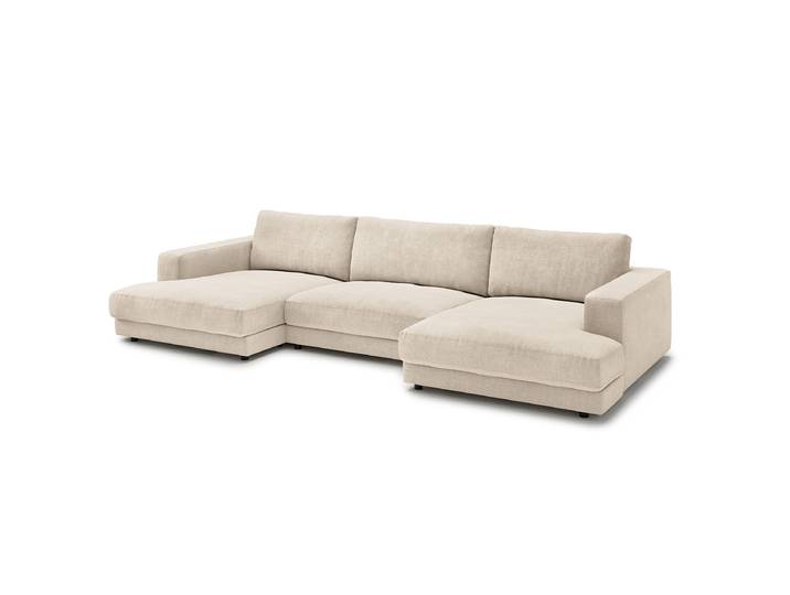 Wohnlandschaft Beige Webstoff Noelia 170cm Gleichschenklig Modern Taschenfederkern