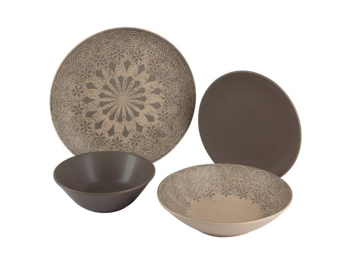 Novel Kombiservice, Graubraun, Keramik, 24-teilig, Mandala, 500 ml, Lfgb, lebensmittelecht, Geschirr, Geschirrsets, Kombiservice