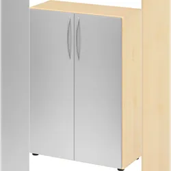 bümö Mehrzweckschrank 80cm breit, Aktenschrank o. Schuhschrank klein, Schrank mit Regal, Kommode in Ahorn/Silber aus Holz, Vorratsschrank &